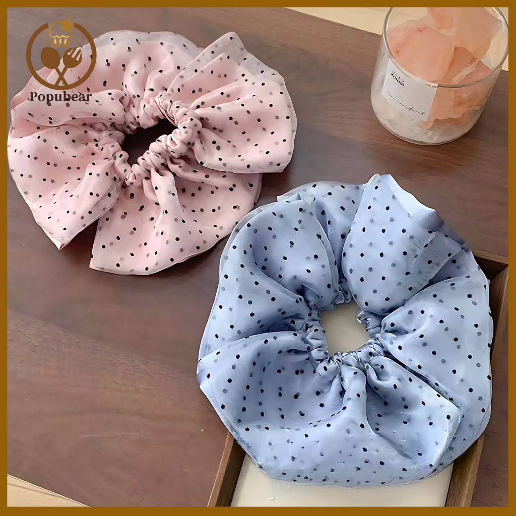 Hair Scrunchie Tie Dot Print Double-layer Elastic Ponytail Holder High Stretch Rope Half-tied Style Cute Commuting Acces