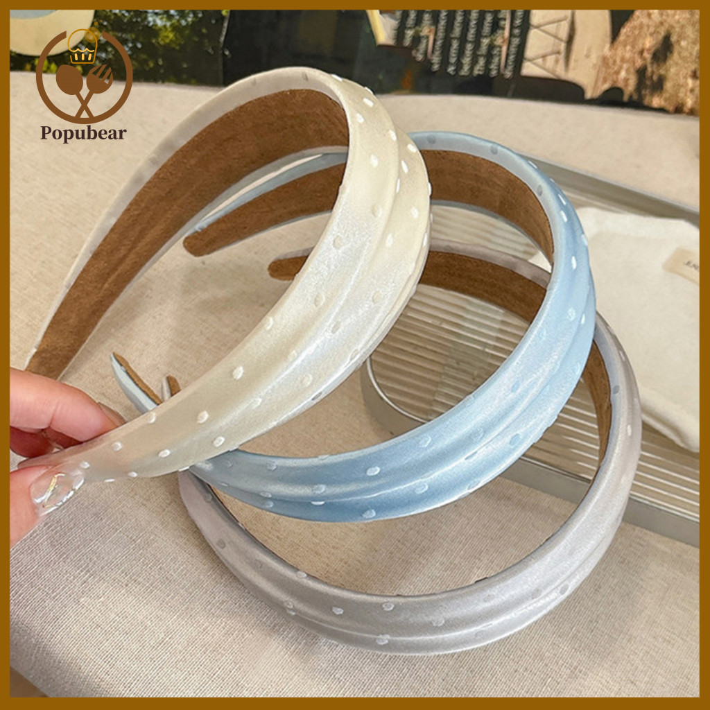 Soft Elastic Headband Comfortable Summer Satin Wide for Women Lightweight Korean Style Hair Hoop with Dot Pattern Non-pa