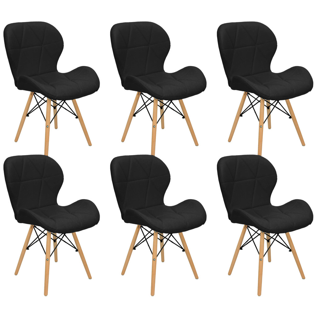 Cadeira Charles Eames Eiffel Slim Wood Estofada Casa Apartamento Sala Cozinha Salão Varanda Confort