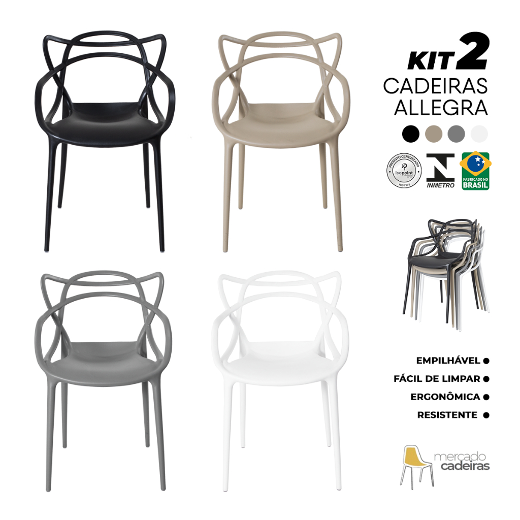 Kit 2 Cadeiras Allegra Cozinha Varanda Área Gourmet Decoração Elegante Casa Apartamento Jardim