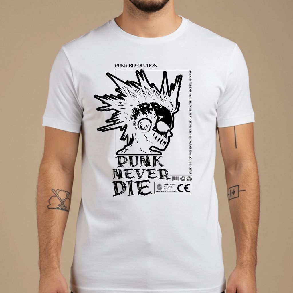 Camiseta Masculina Punk Estampa Caveira Rock Alternativo Algodão
