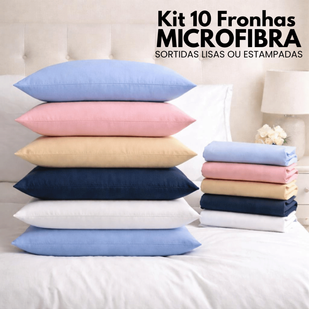 Kit Fronhas 10 Unidades 5 Pares 170 Fios Lisa Ou Estampada Formato Envelope
