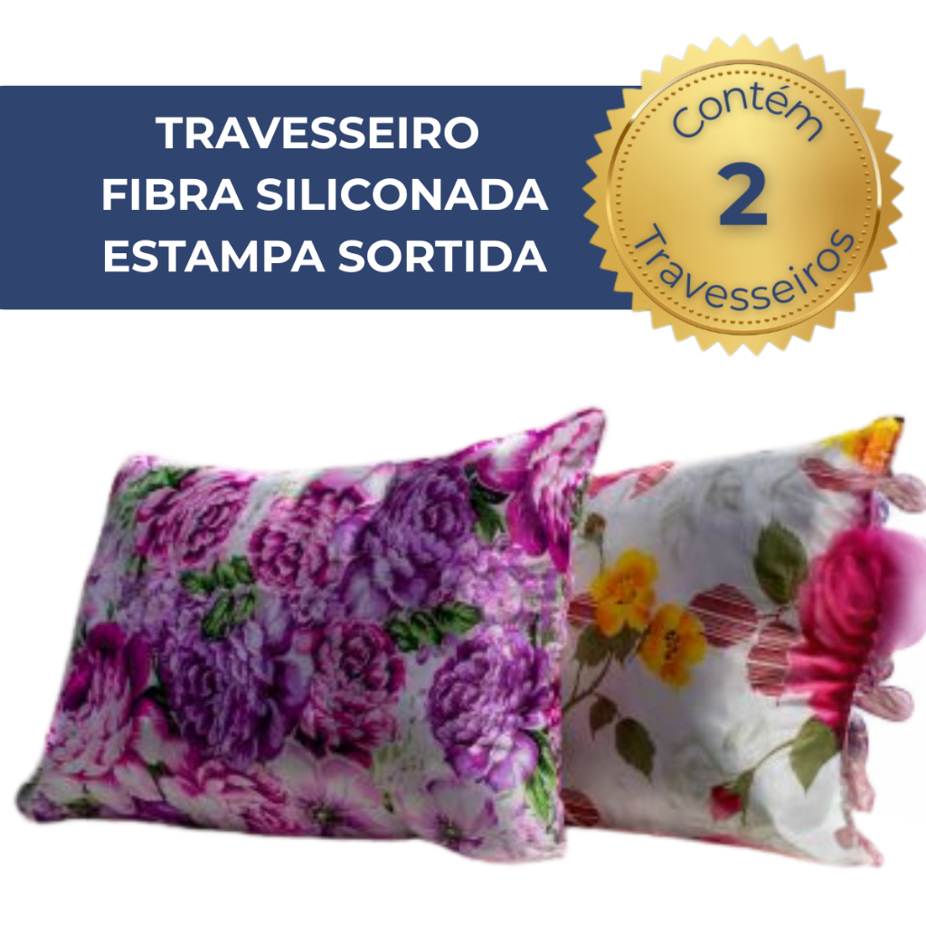 Kit 2 Travesseiro Estampado Microfibra 45x65 enchimento de Fibra Siliconada Lavável Antialérgico