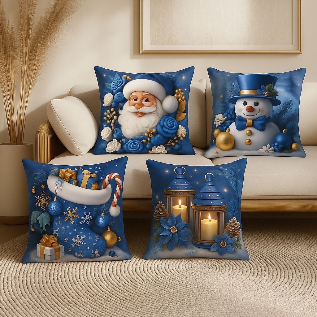 4 Capas Para Almofada Kit 4pcs Estampada Natal  Decorativo 45X45 exclusivas