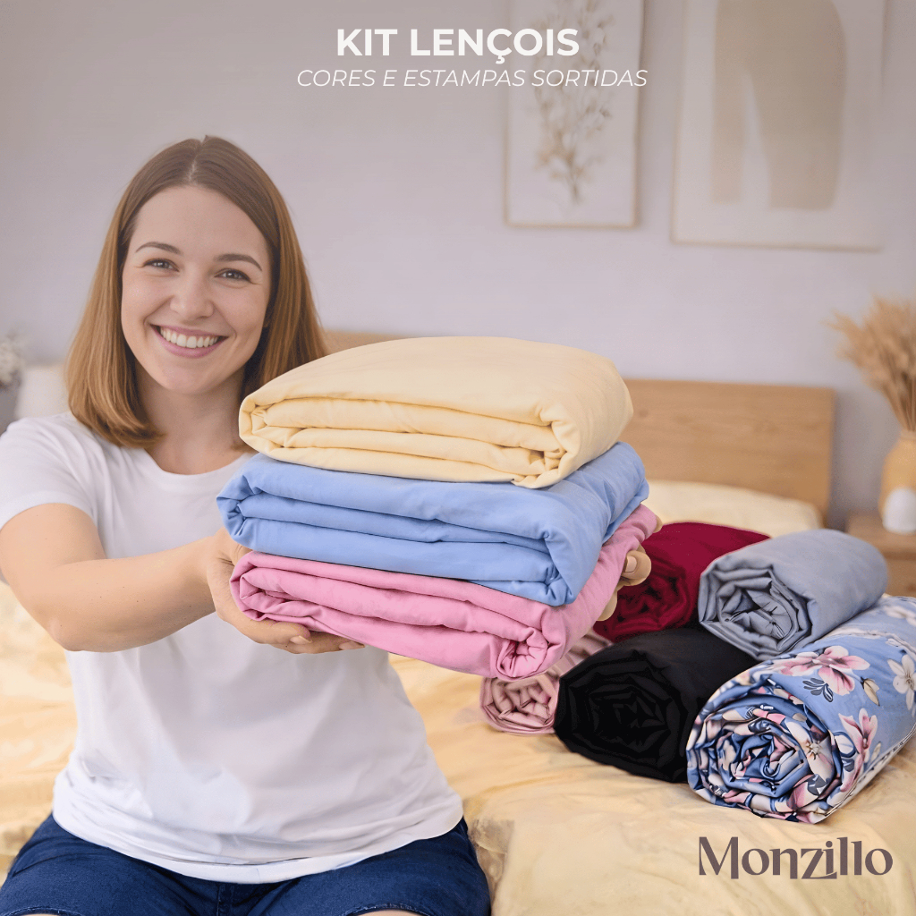 Kit 03 Lençóis De Cama | Casal Solteiro Queen King | Com Elástico Avulso Estampado Liso