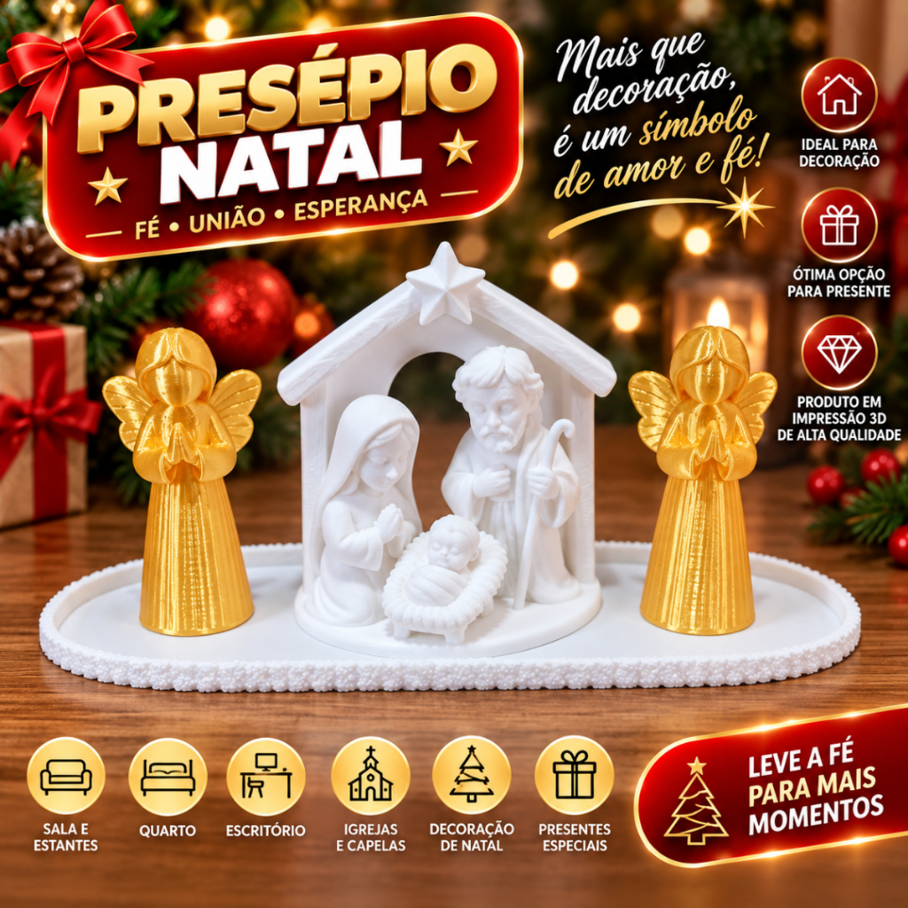 Kit Natal Minimalista Presépio Branco anjos decore seu natal