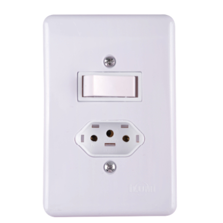 KIT 3 INTERRUPTOR 1 TECLA + TOMADA FIXA DE EMBUTIR 2P + T 10A 250V