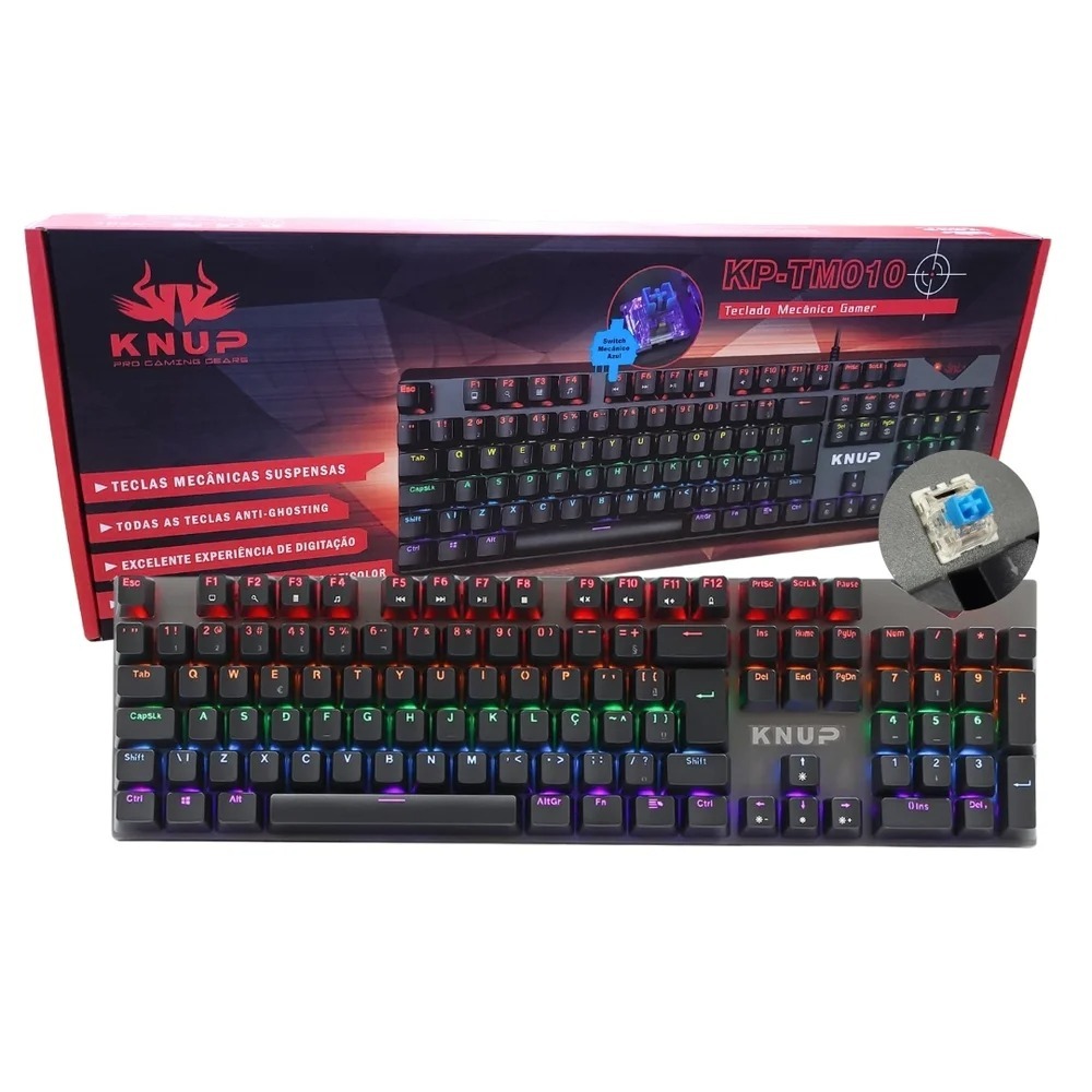 Teclado Gamer Mecânico Usb Switch Blue Led Tecla Removível Multimídia - KP-TM010 - KNUP