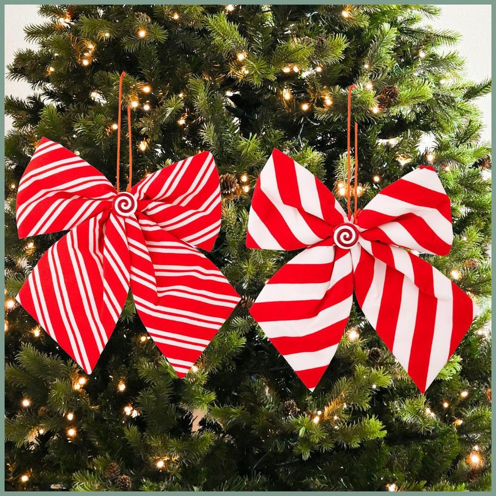Natal Para Guirlandas 2 Peças Listrado Design Pingente Fita 9x8 Polegadas Vermelho E Branco Decoração De sehbr