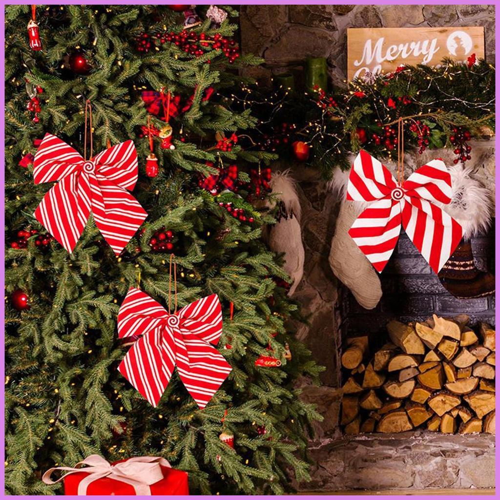 Natal Para Guirlandas 2 Peças Design Listrado Pingente Fita Decoração 9x8 Polegadas Vermelho E Branco Árvore De chwuiebr