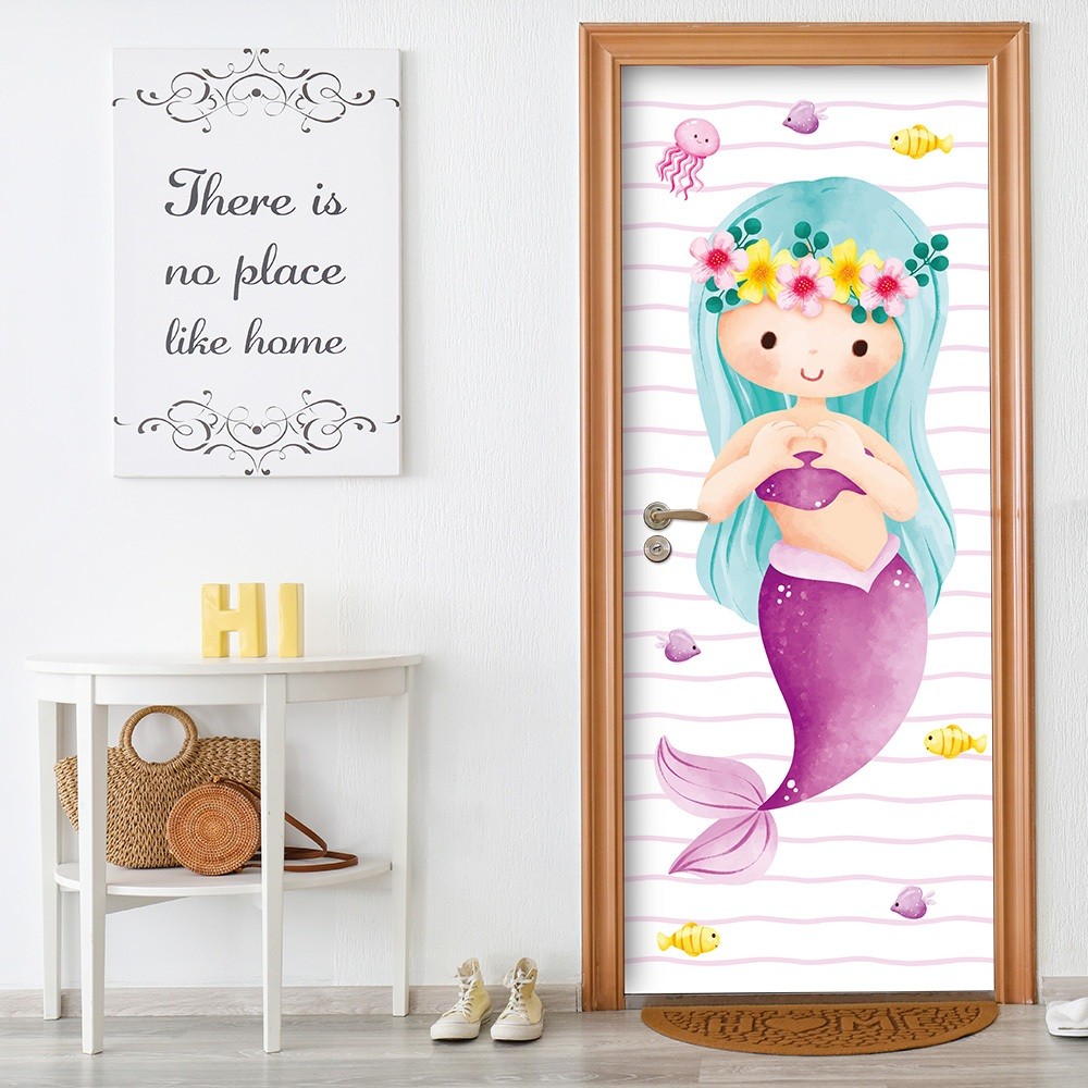 Adesivo Decorativo de Porta Sereia Infantil Quarto Menina - 2746mlpt