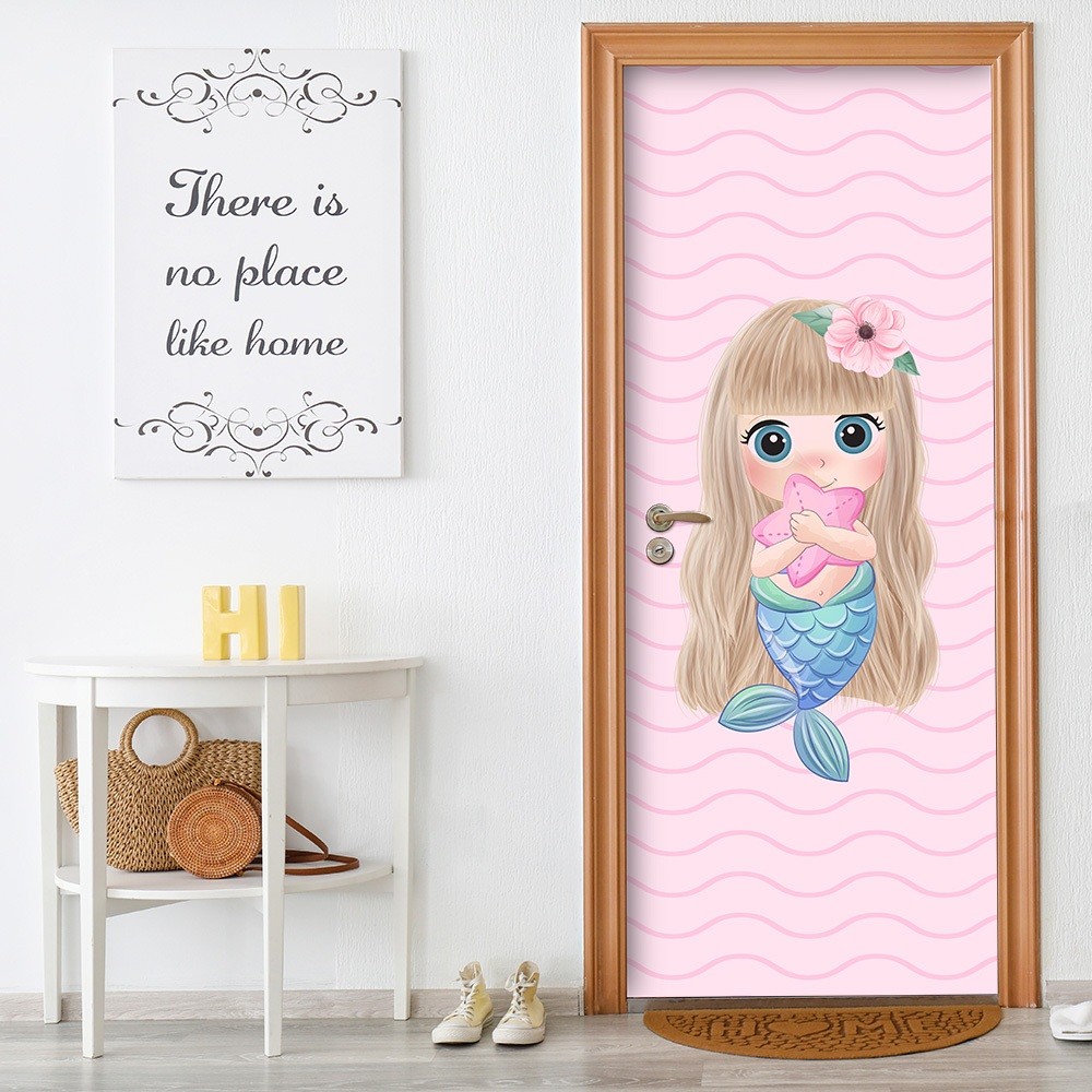 Adesivo Decorativo de Porta Sereia Infantil Quarto Menina - 2769mlpt