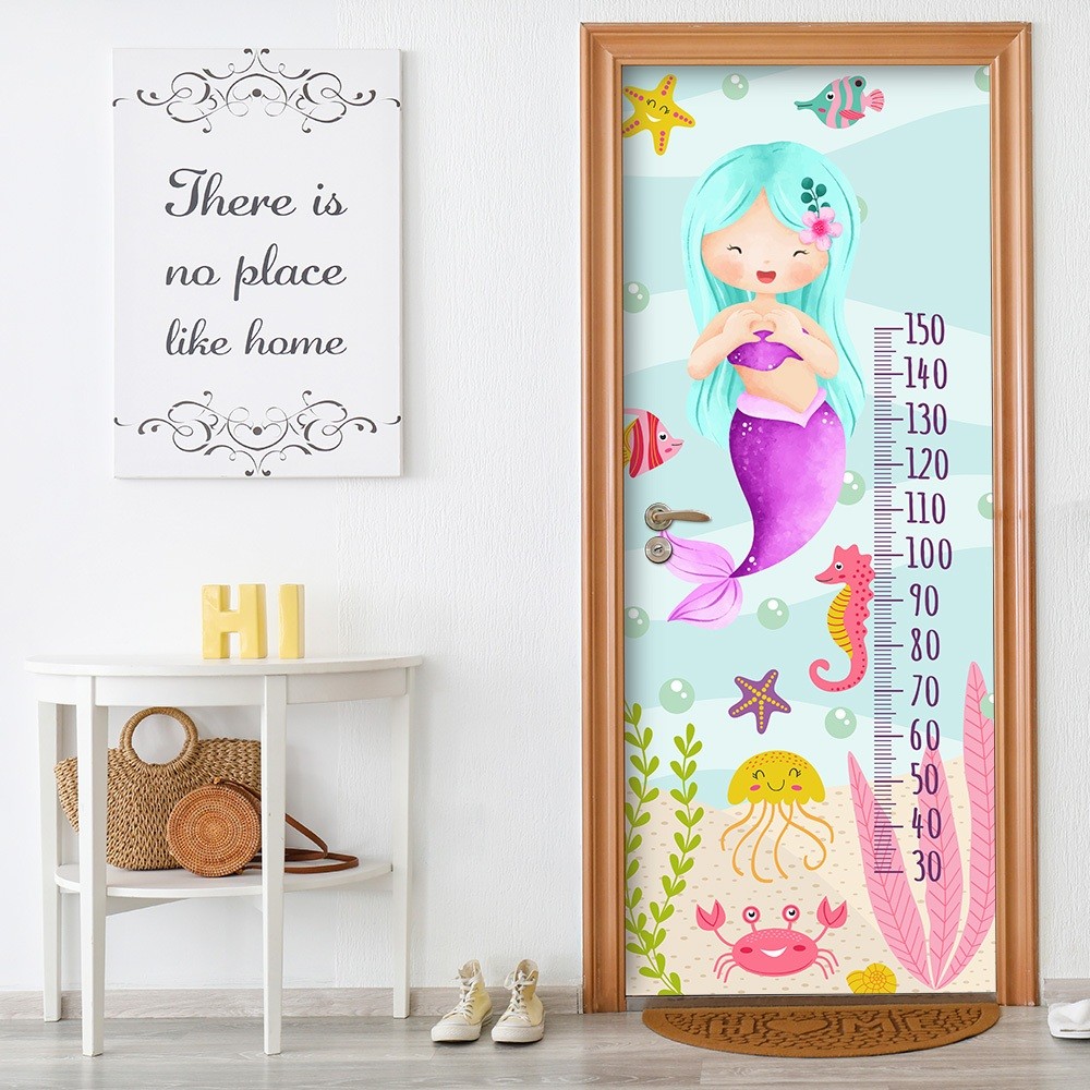 Adesivo Decorativo de Porta Sereia Infantil Régua de Crescimento Quarto - 2817mlpt
