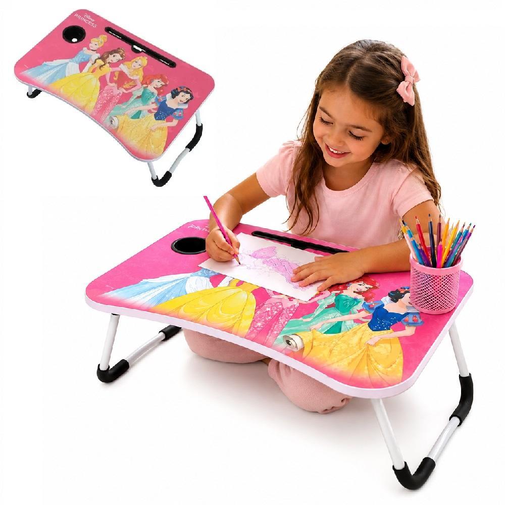 MESA DE ATIVIDADES PRINCESAS DISNEY DOBRAVEL MESINHA INFANTIL SUPORTE NOTEBOOK TABLET E COPO BANDEJA CAFE DA MANHA ESTUD
