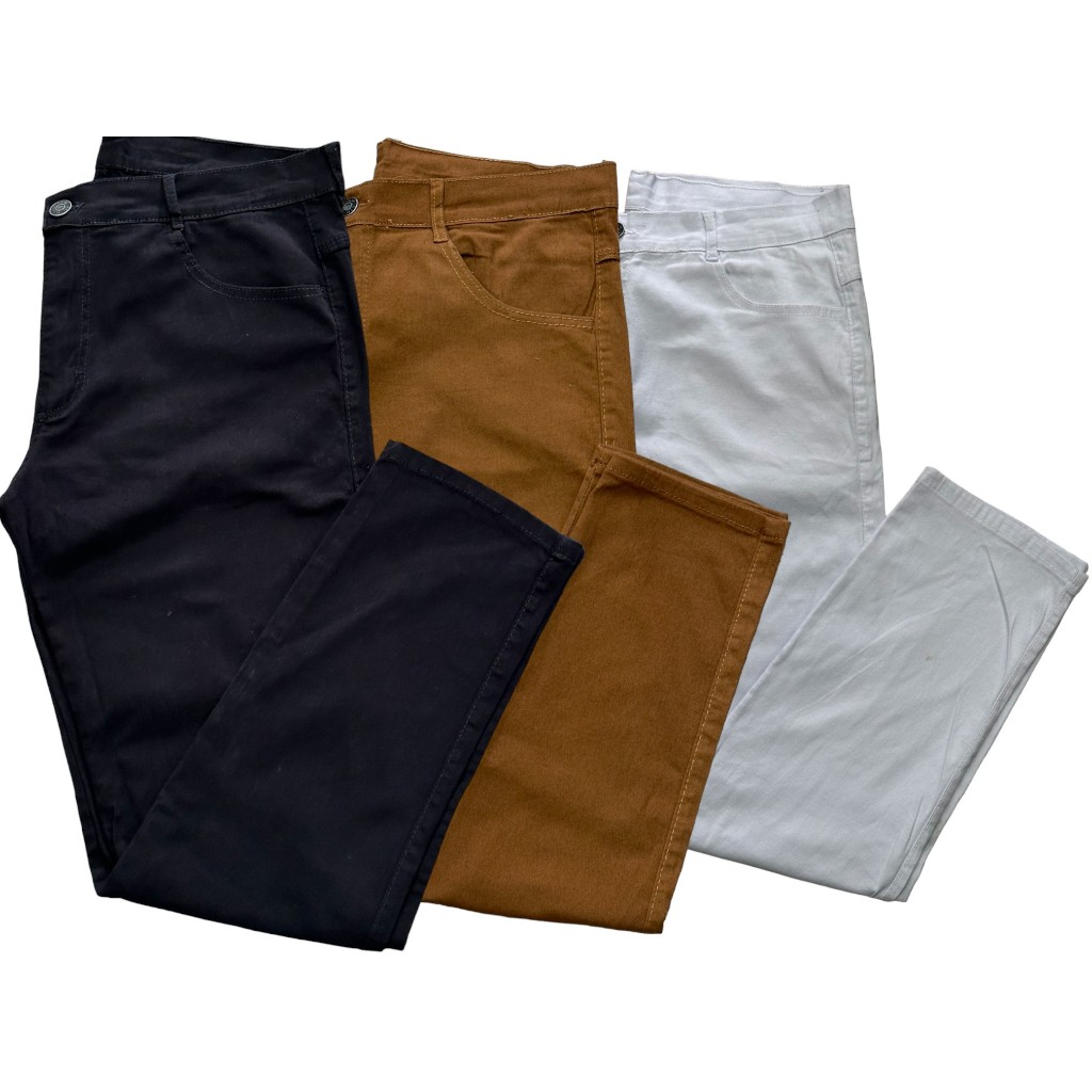 Kit 3 calças masculina sarja slim diversas cores todas as calças com elastano feita em um ótimo tecido com fechamento em botao