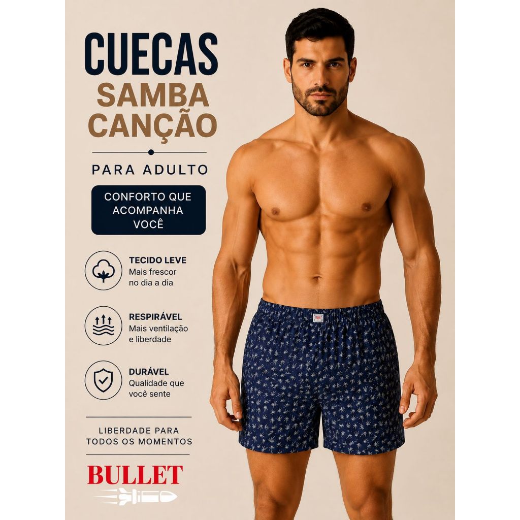 Kit 6 Cuecas Samba Canção 👔  Kit com 6 cuecas samba canção,feitas com tecido leve e macio para garantir conforto, fresco