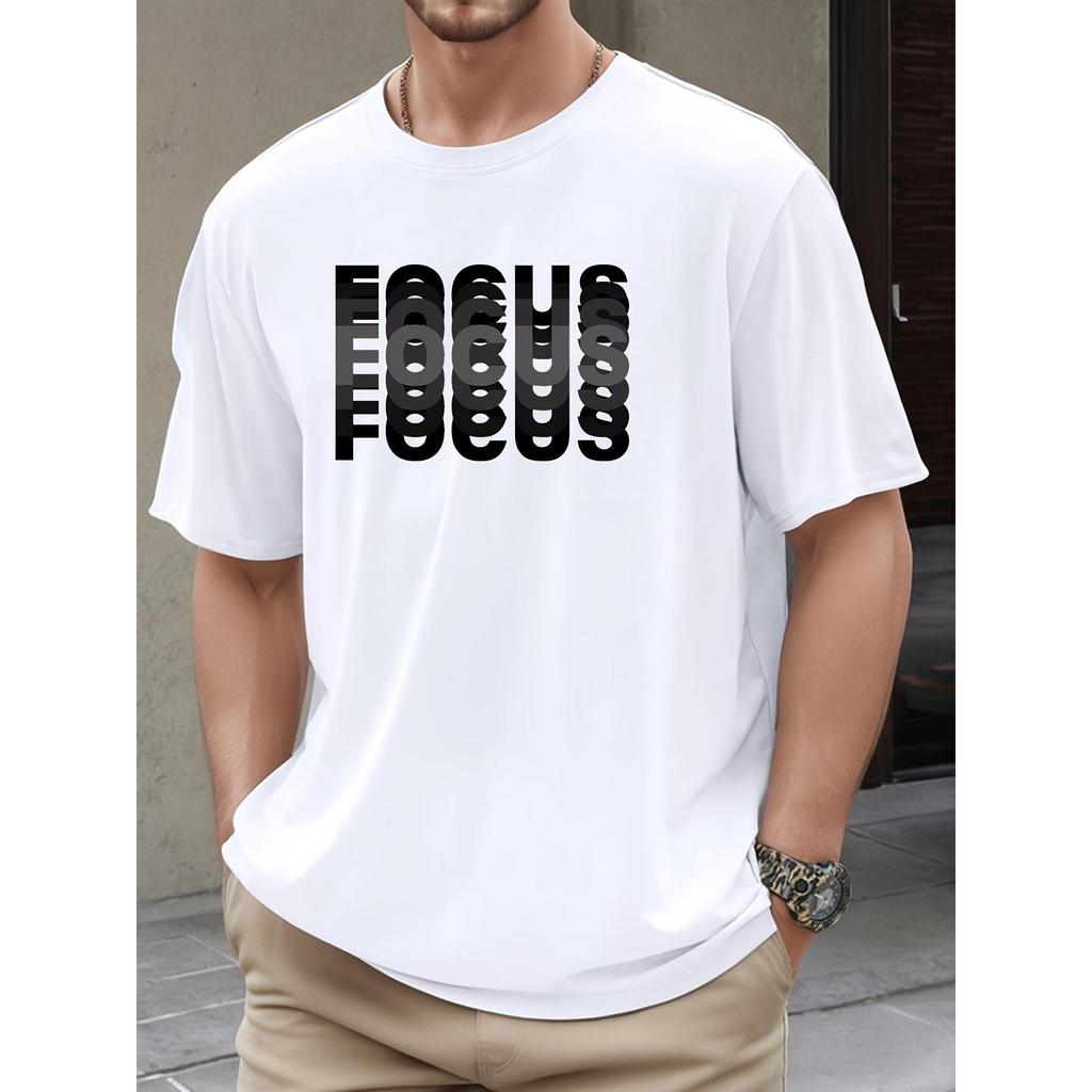 cvamiseta Casual Masculina - Com Estampados de Letras, Feita de Tecido Macio e Confortável, Mangas Curtas, Uso Diário