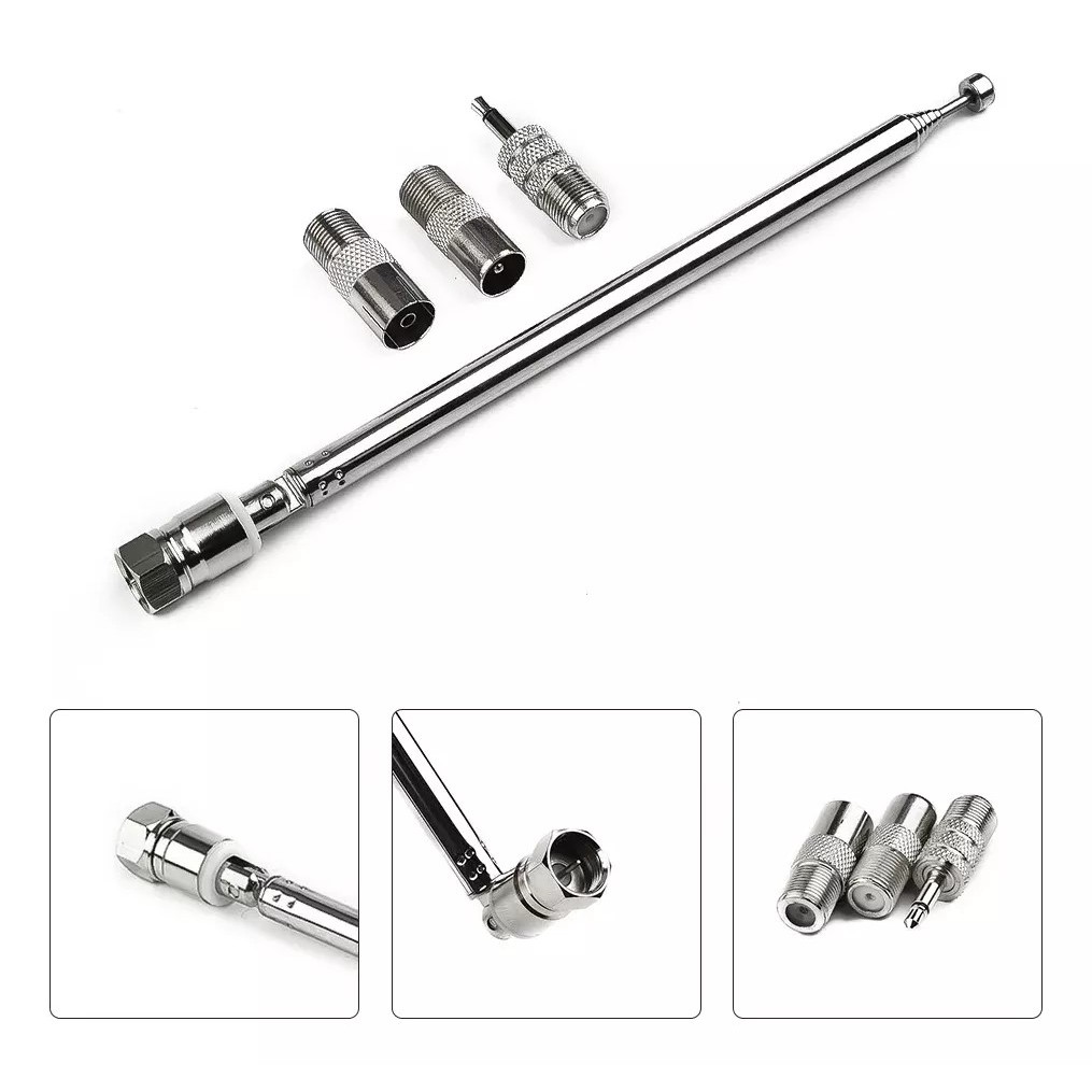 Antena Rádio FM Telescópica Adaptador Universal Receptor Stereo 75 Ohms Extensível 76cm