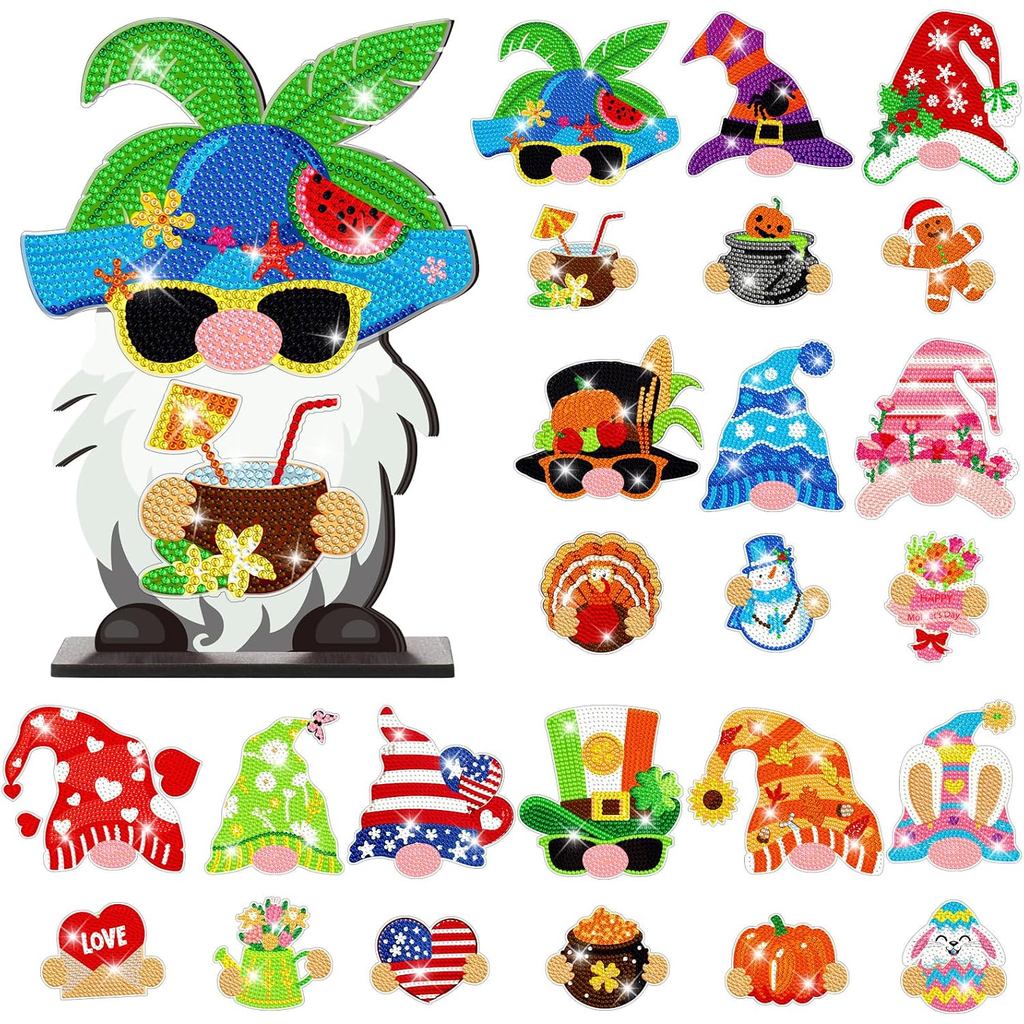 24 Pcs 4th of July Magnetic Diamond Painting Interchangeable Standing Posture Gnome Decor Welcome Signs DIY Holiday Seas