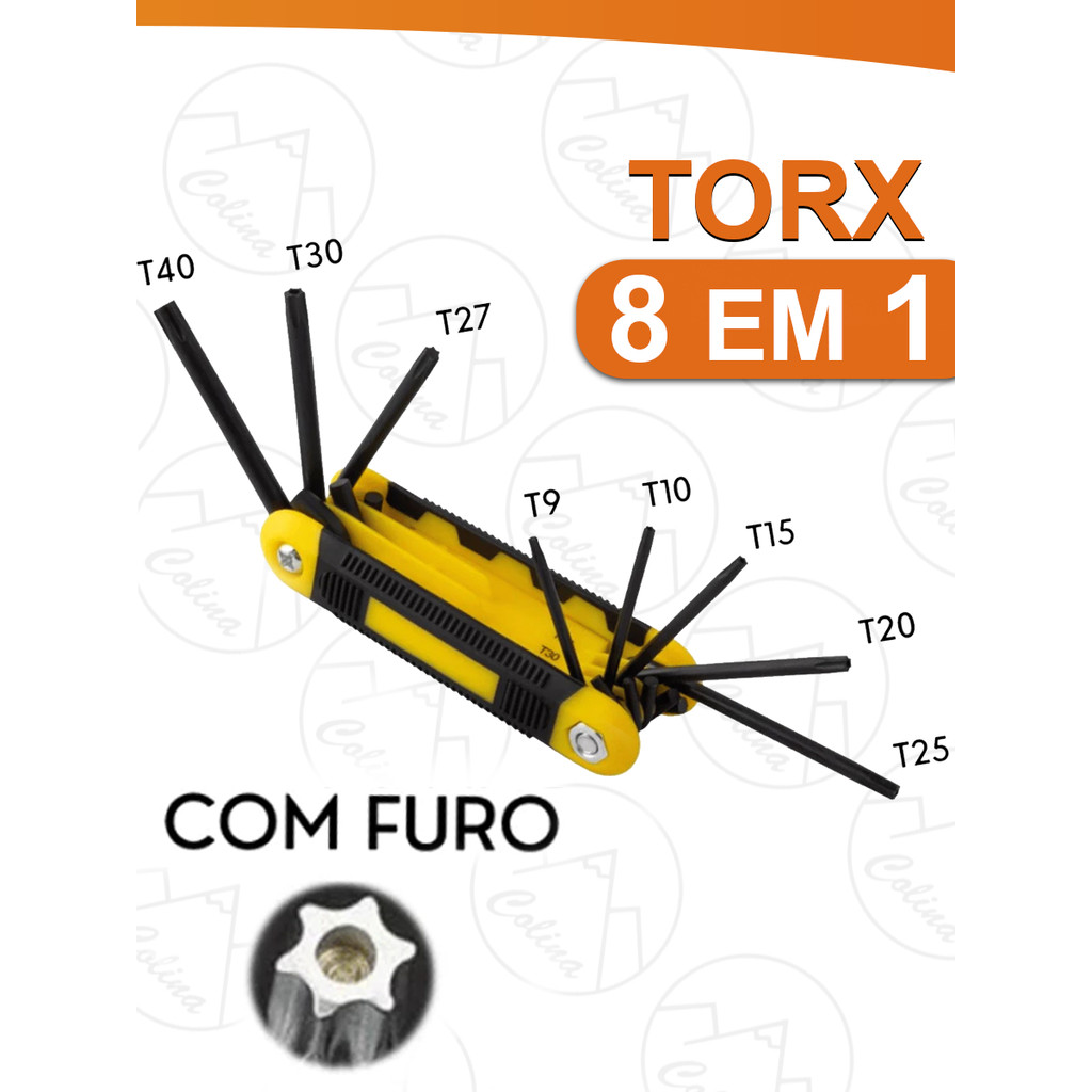 Chave Torx Tipo Canivete 8 tamanhos com Furo T9-T40 Kit Multiuso Parafuso Estrela Torque