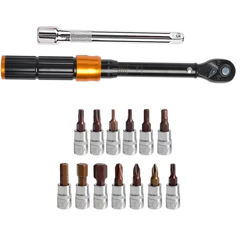 [Estoque Pronto] Ajustável Para Chave De Torque 1/4 Polegada Unidade 5-25Nm Estrela Hex Soquete bit Haste De Extensão