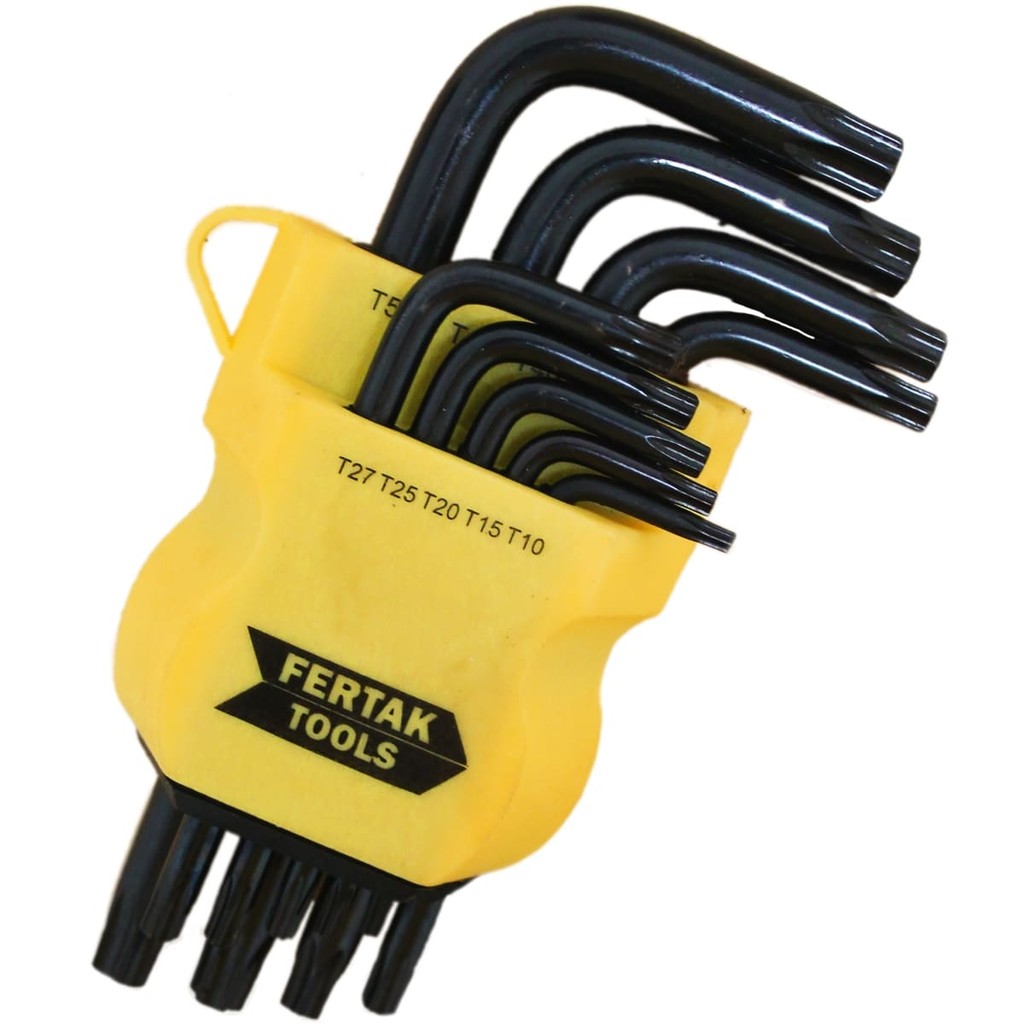 Jogo de Chaves Torque Torx Tipo L Curta 9 Peças Fertak Kit de Chaves Perfil Estrela Mecânica Eletrônica Prático