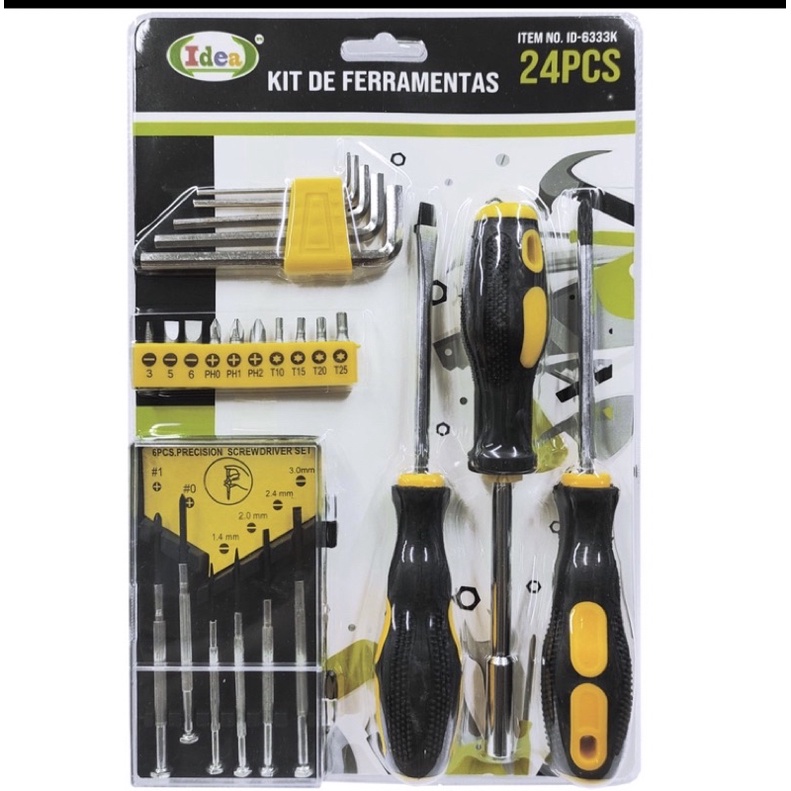 Kit de Ferramentas 24 Peças Fenda Allen Philips Bits Estrela Torque Canhão Chaves Precisão