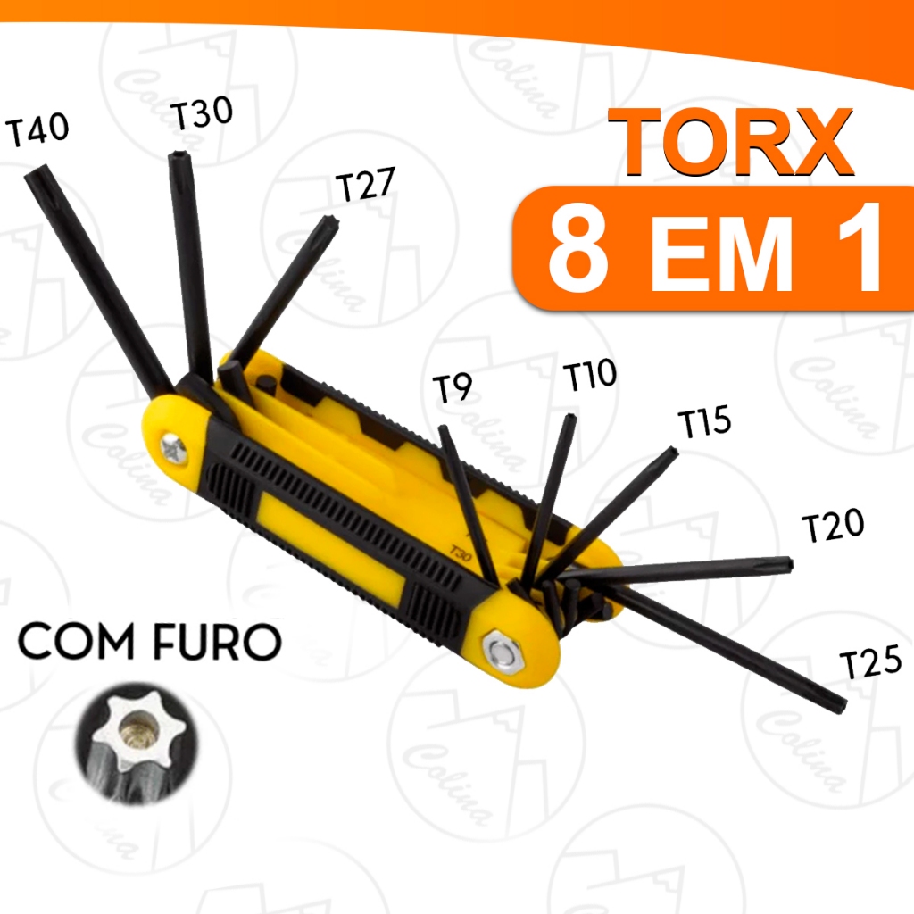 Chave Torx Tipo Canivete 8 tamanhos com Furo T9-T40 Kit Multiuso Parafuso Estrela Torque