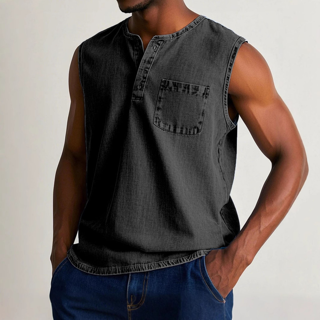 Comfortable Tee Men Solid Color Tank Top Women’s Camisole Round Neck Button Half Placket Summer Wear Blouse for Ladies