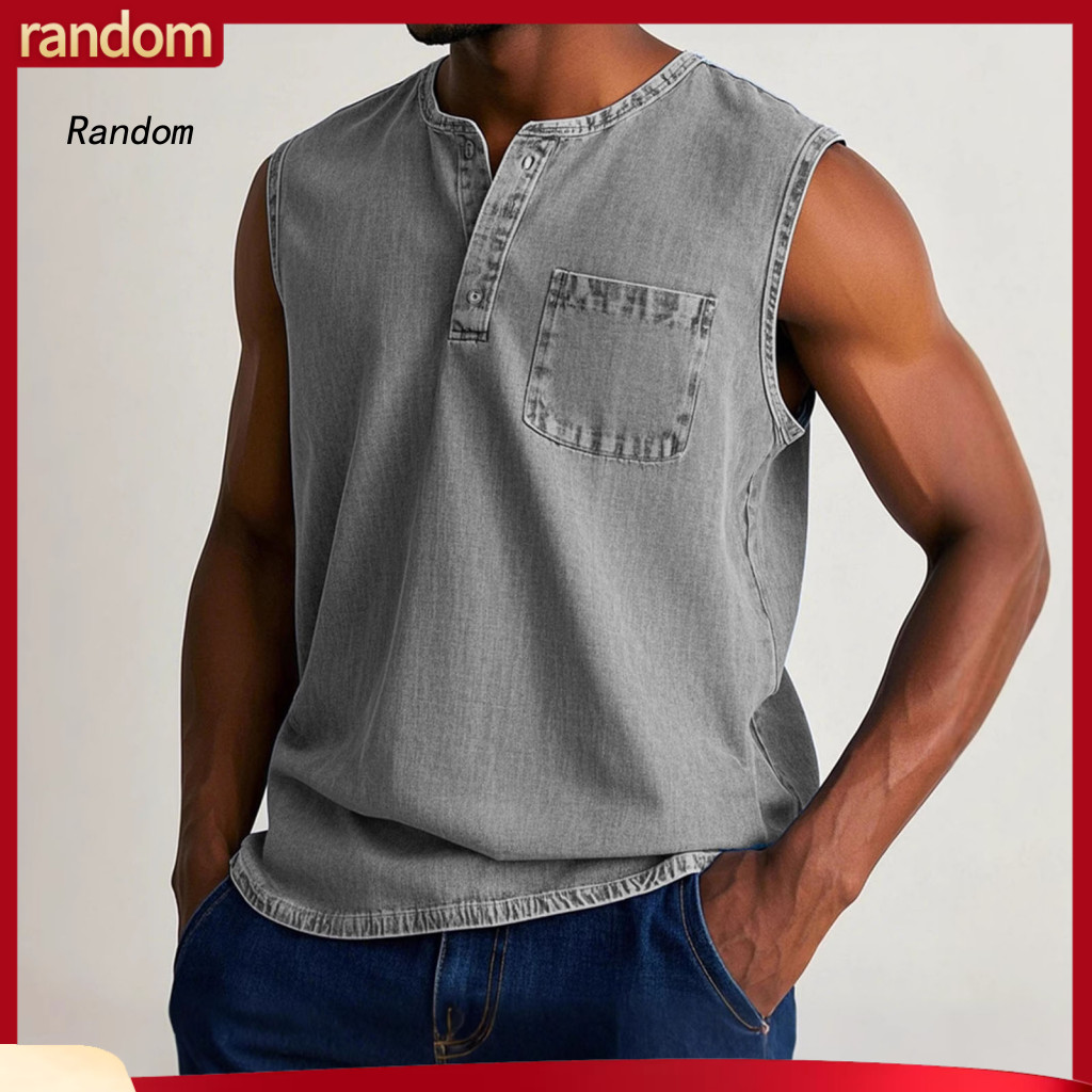 Solid Color Men Muscle Tee Tank Top Women’s Camisole Round Neck Button Half Placket Summer Wear Blouse for Ladies Sout