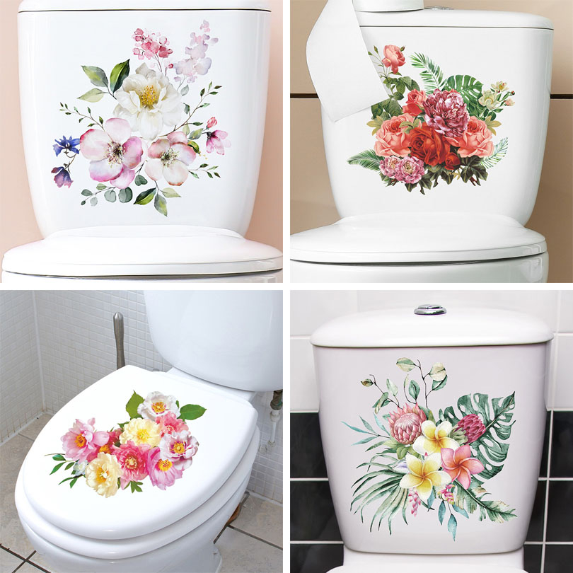 HJ404 1 Unidade De Adesivos De Banheiro Com Flores Coloridas , Parede Autoadesivos Para Decoração De Casa