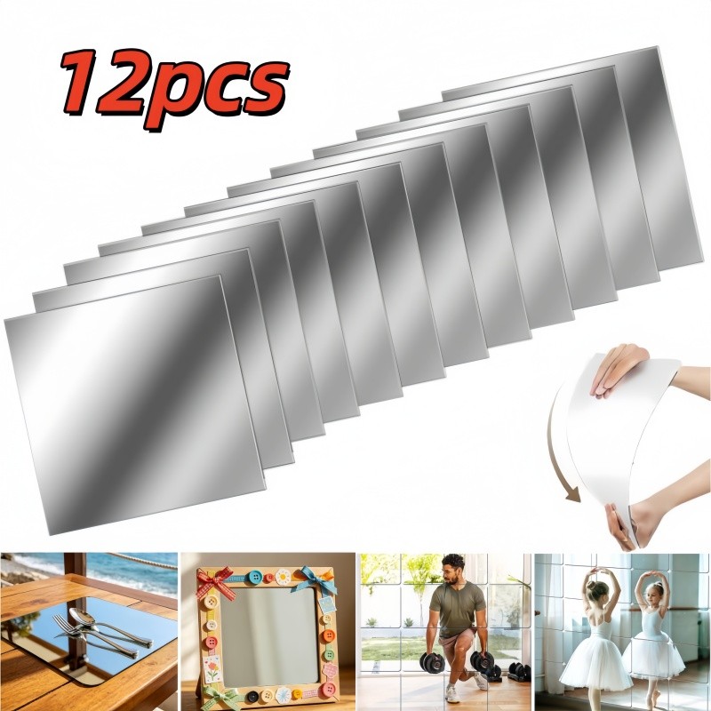 Espelho Adesivo Decorativo 30x30 cm – Kit com 12 Unidades | Espelho Flexível Autocolante de Plástico para Decoração