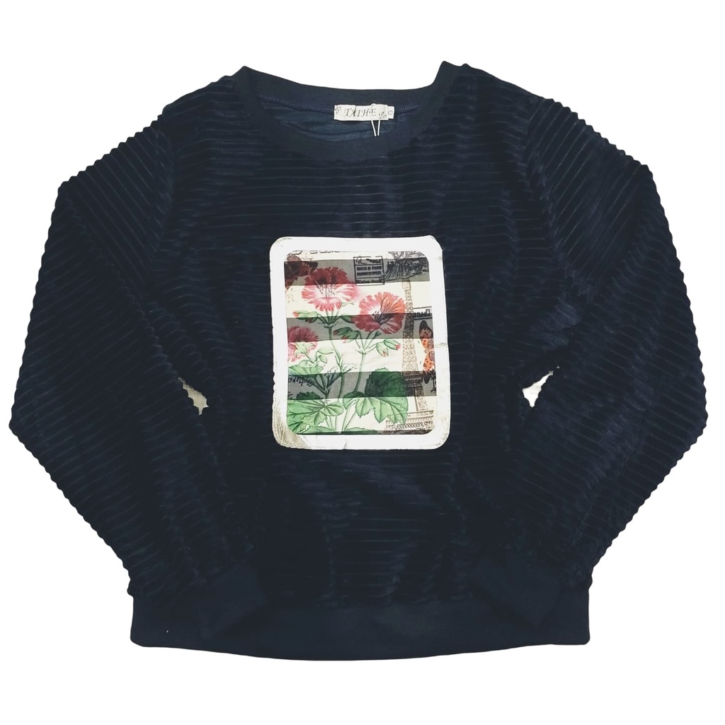Blusa de Frio Feminina Manga Longa Gola Redonda soft Flannel Listrado Estampa Torre Paris e Flores W126
