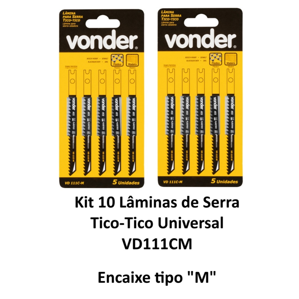 Jogo Kit 10 Lâminas Serra Tico Tico Encaixe universal tipo M Vonder D111C-M  madeiras e derivados