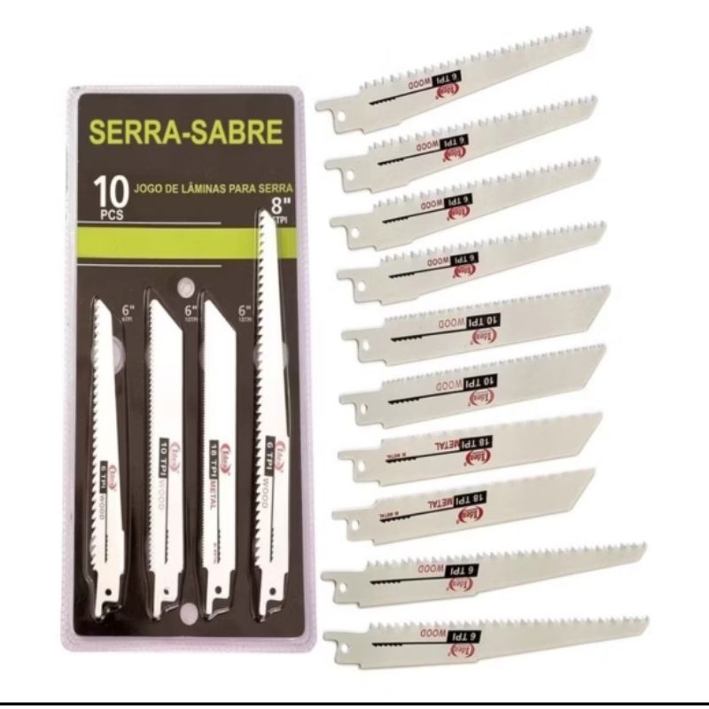 Jogo De Lâminas Tipo Dentes De Serra Sabre P/Serra Tico Tico Kit Com 10 Peças 17017