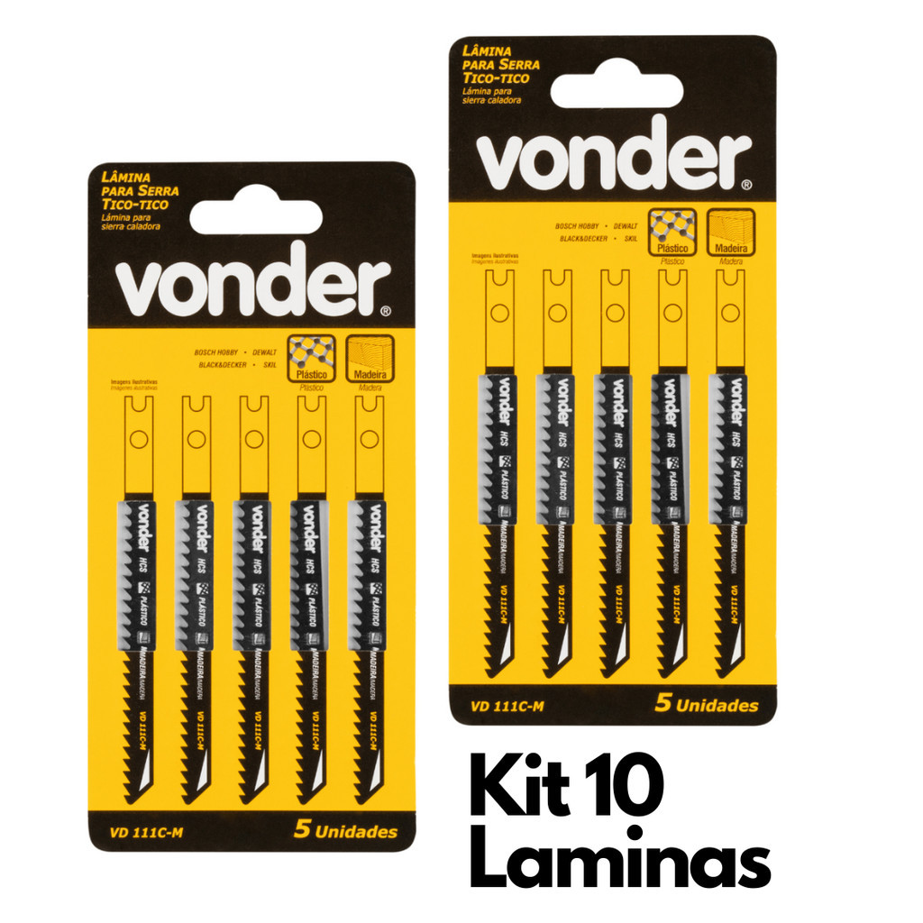 Kit 10 Lâminas de Serra Tico-Tico Encaixe tipo M, VD111CM - Vonder