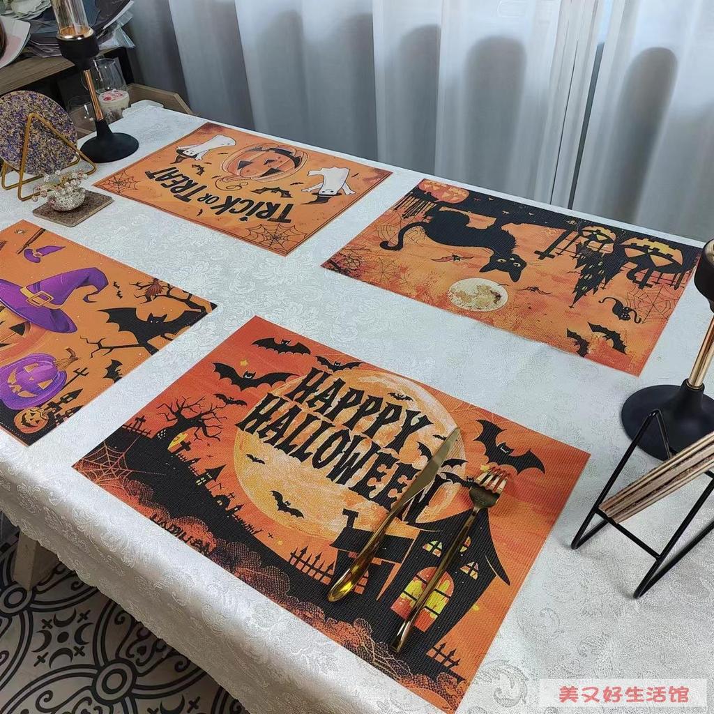 Halloween placemat morcego fantasma aranha Web abóbora tapete de mesa à prova dwaterproof água anti-sujo anti-escaldante
