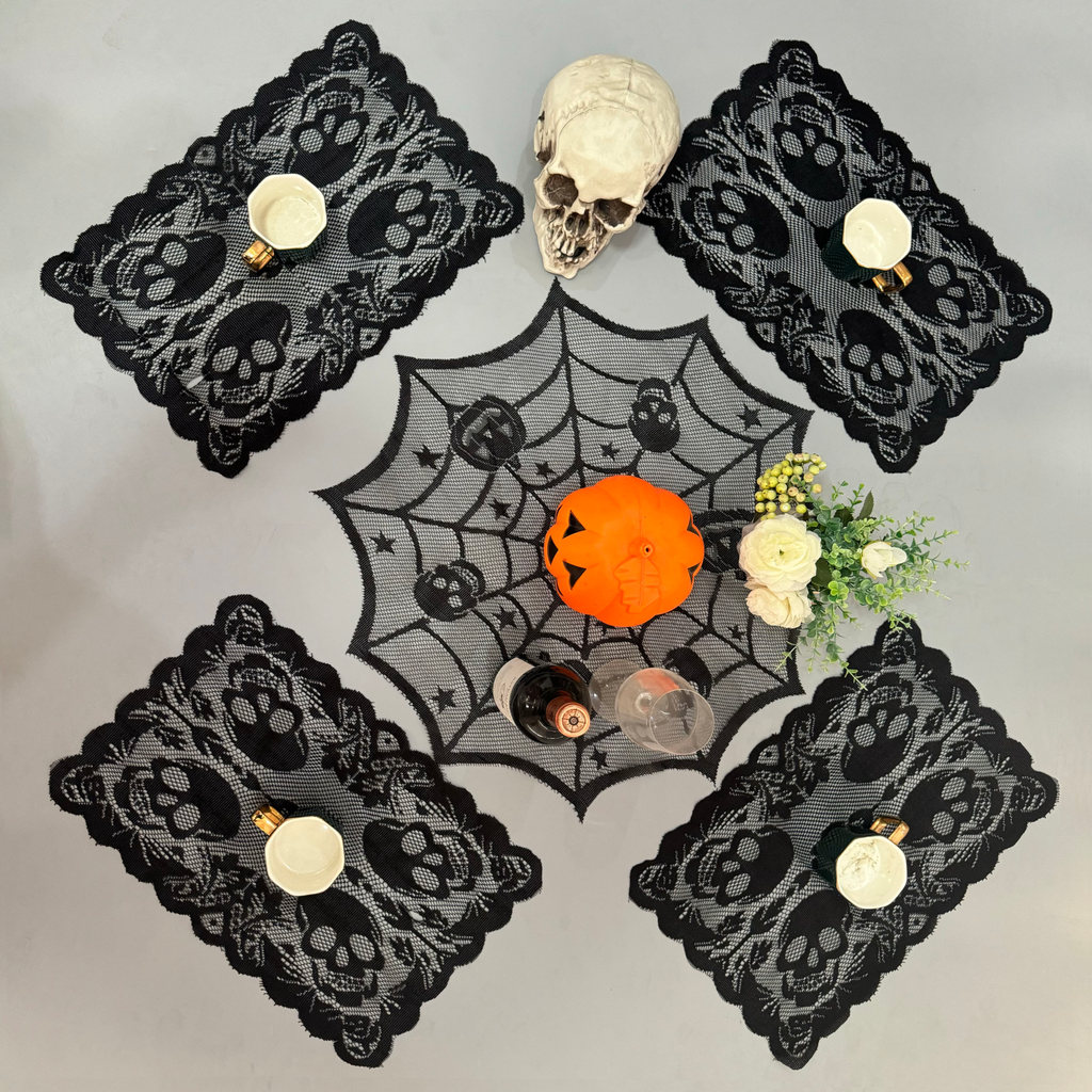 Halloween Aranha Web Corredor De Mesa Preto Poliéster Toalha Placemat Gótico Capa De Jantar Para Decoração De Festa Em C