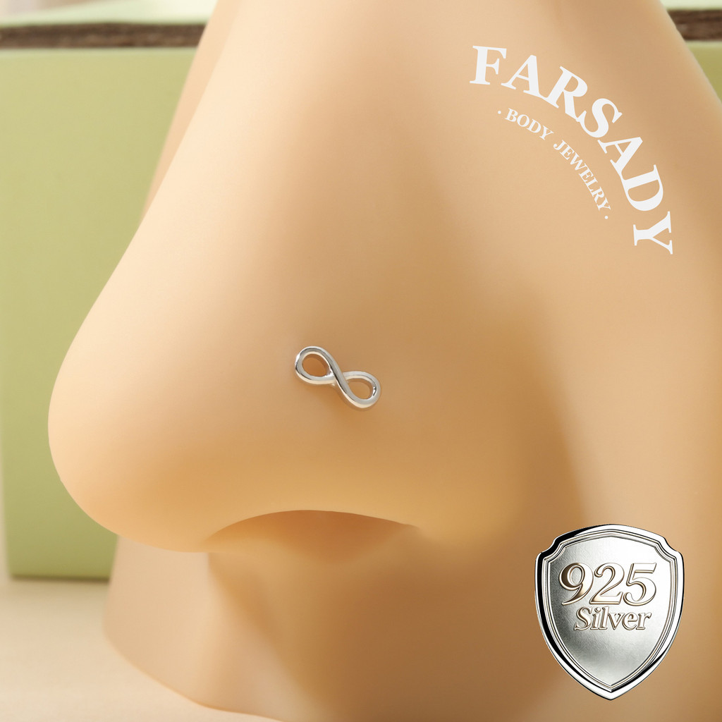 Nó Infinito Dourado-Pino Em Forma De L De Prata 925/Anel De Nariz 20G Adequado/Joia Piercing À Prova D'água E Hipoalergê