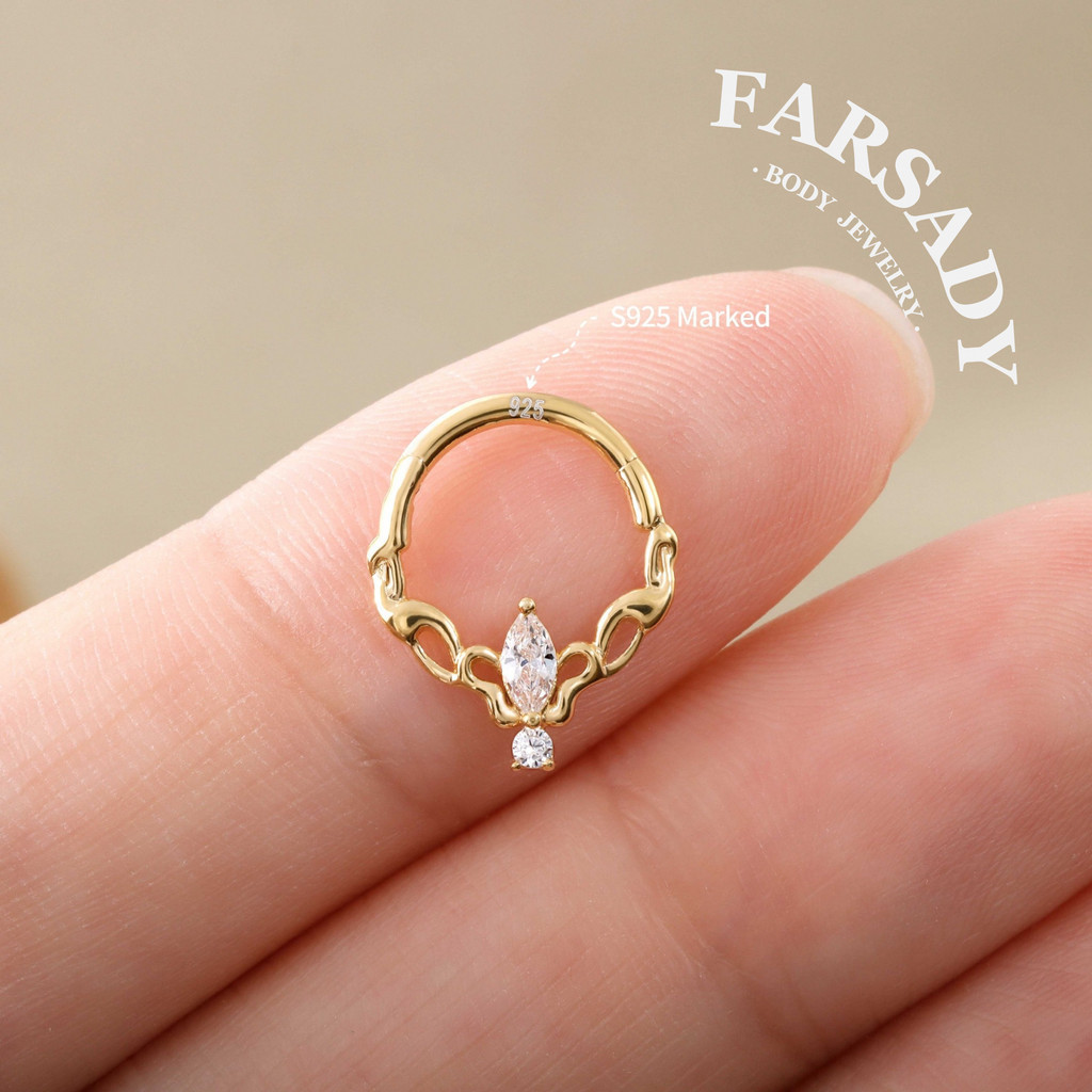 Talismã Dourado-Argola Clicker Articulada Em Prata 925/Serve Para Anel De Septo 16G Helix Conch Daith Brinco/Segmento De
