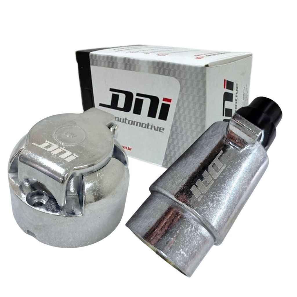 Kit Tomada Elétrica Macho e Femea 6 Polos Alumínio Metal Para Carretinha Engate Reboque