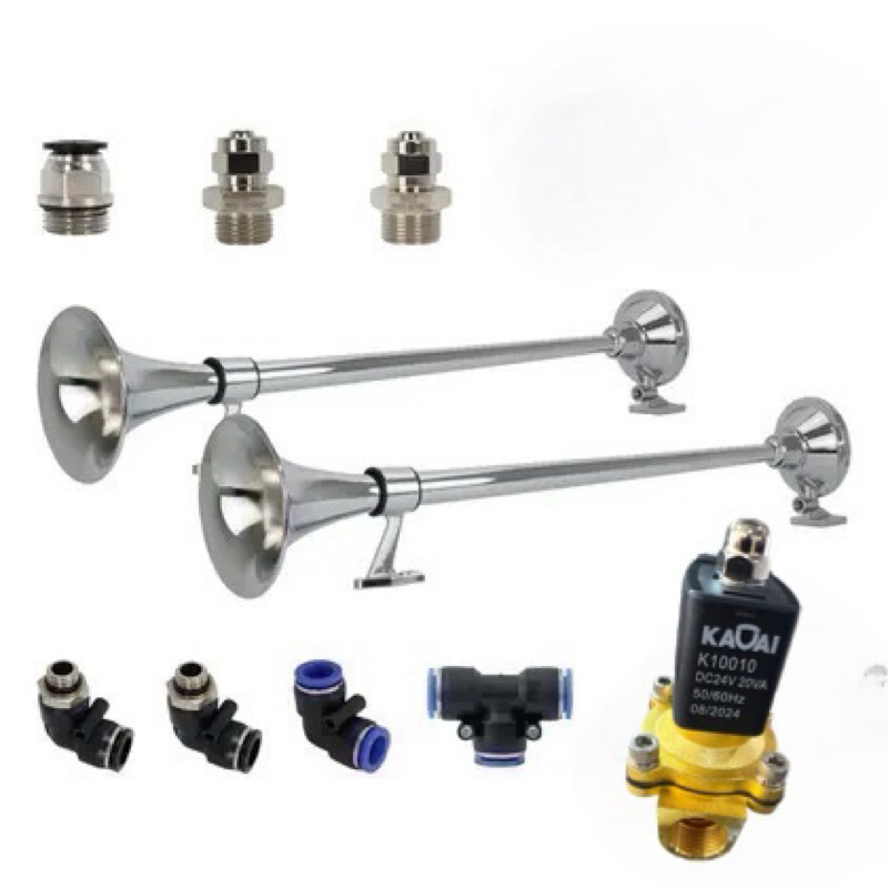 Kit Buzina Elotropneumática Corneta Metal Cromada 740 mm (par) com Válvula de 1/2 e Kit de instalação