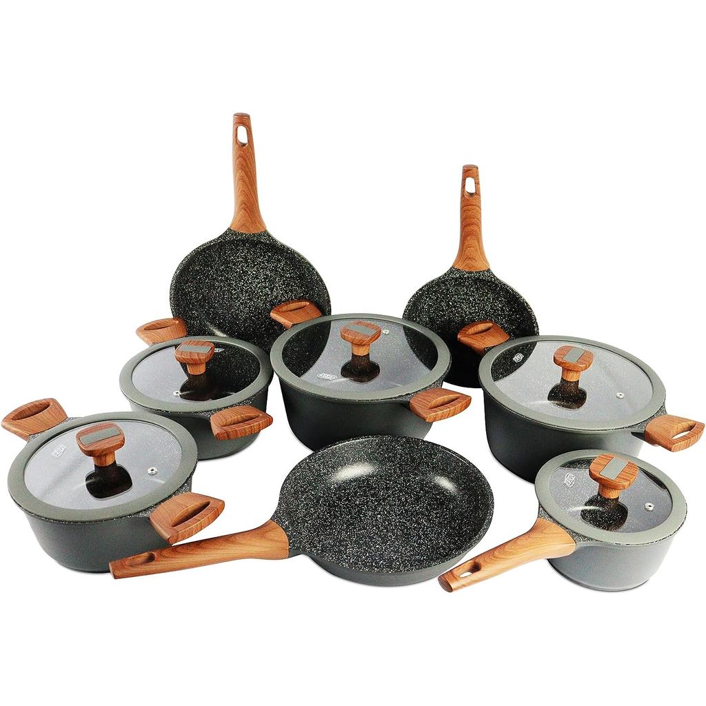 Jogo de Panelas 8 Peças Titanium Plus Antiaderente Granito Bkza - Conjunto de Panelas Revestimento Ceramic Flon