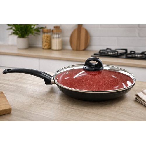 Frigideira Antiaderente 28cm Revestimento Cerâmico Tampa Vidro Alumínio Durável Cozimento Saudável Fácil Limpeza