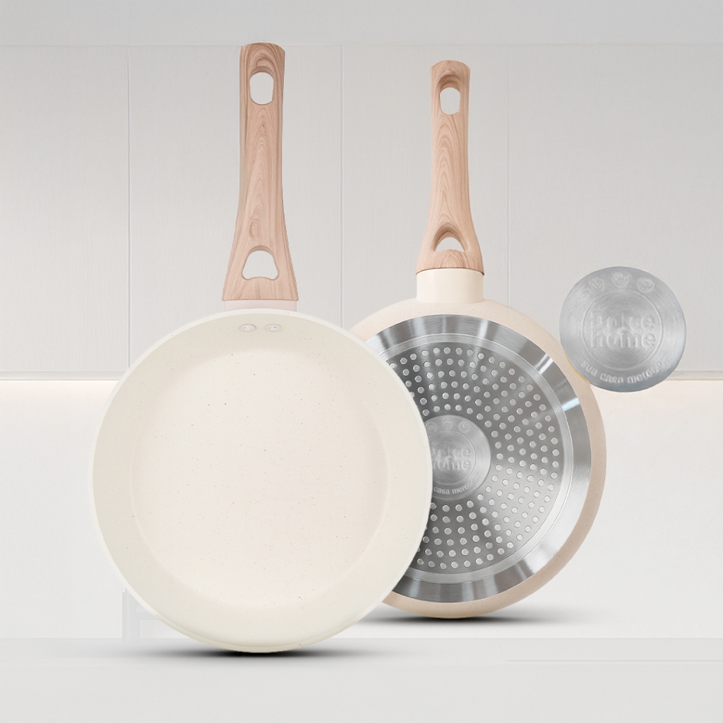 Frigideira Indução 28cm 2,55L Fundo Triplo Revestimento Antiaderente Creme