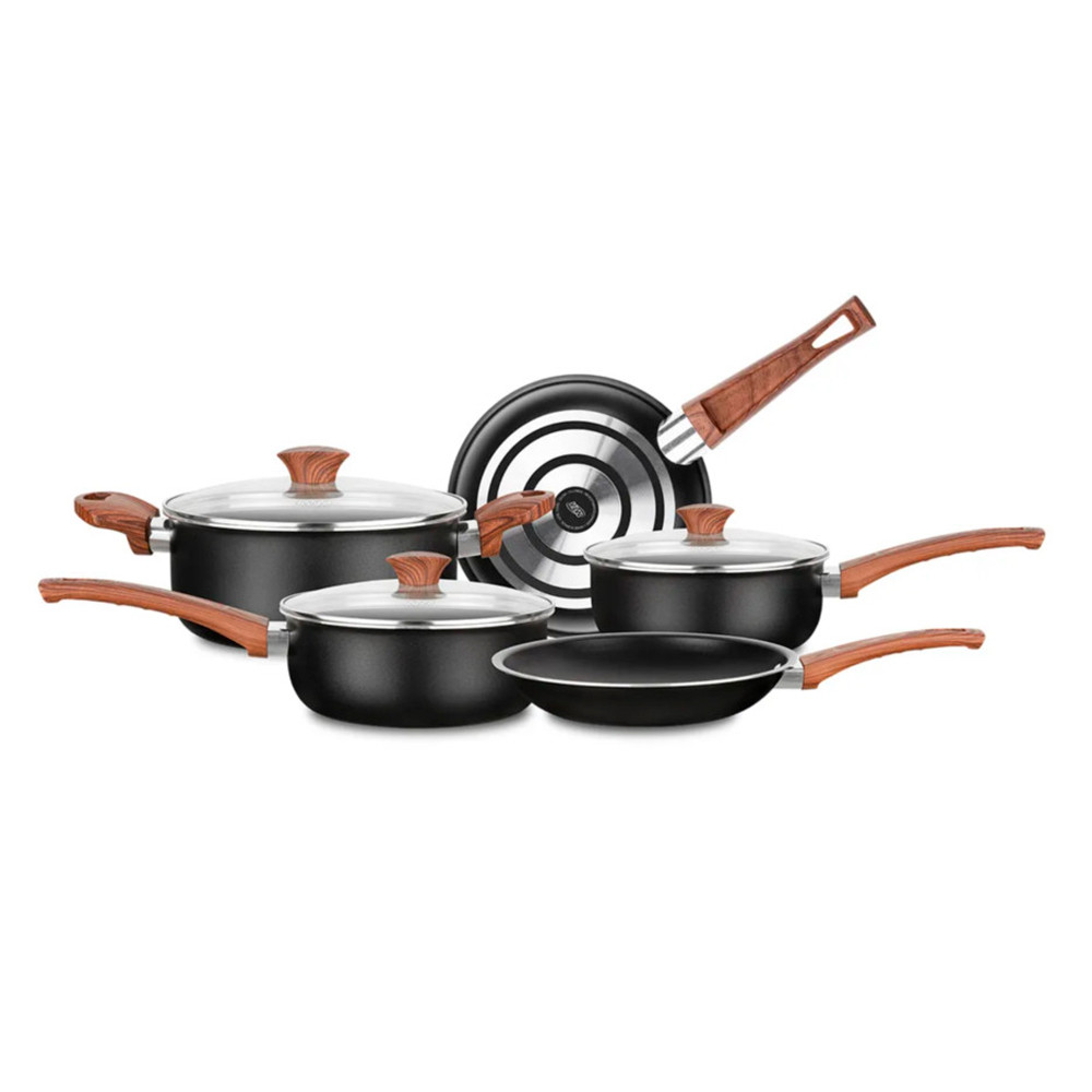 Jogo de Panelas MTA Ceramic 5 Peças Antiaderente Preto Revestimento Cerâmico Tampas  Vidro Temperado