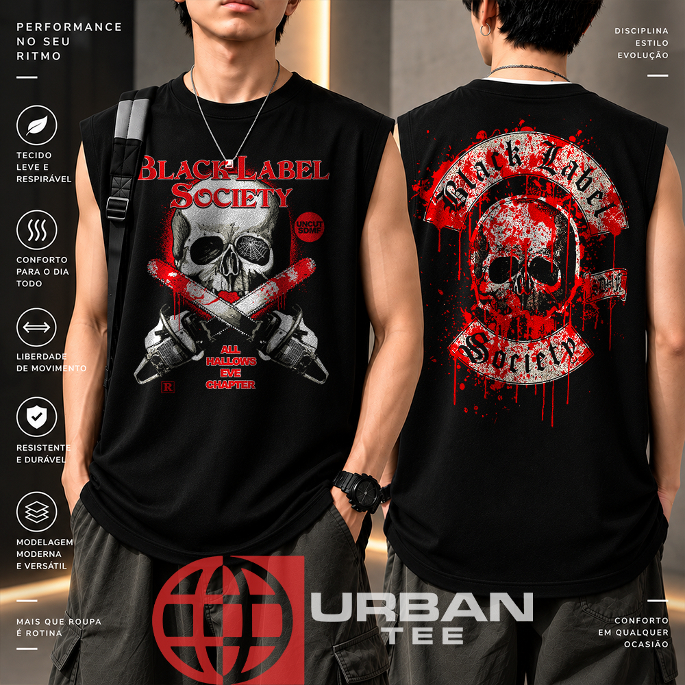 Camiseta Regata Machão Masculina Oversized Algodão Black Label Caveira All Hallows Eve BLS Society World Tour