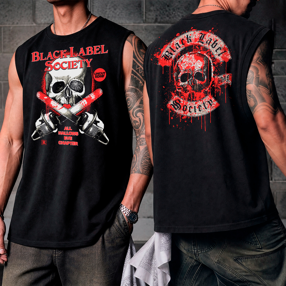 Regata Machão Masculina Oversized Algodão Black Label Caveira All Hallows Eve BLS Society World Tour