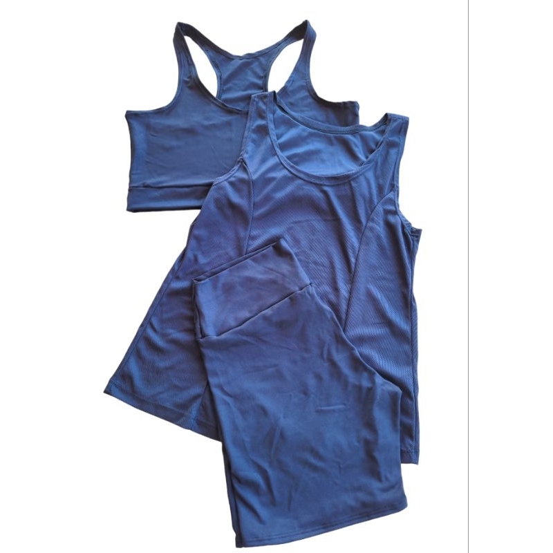 Conjunto Fitness Top + Regata + Short Preto All Black Kit Academia