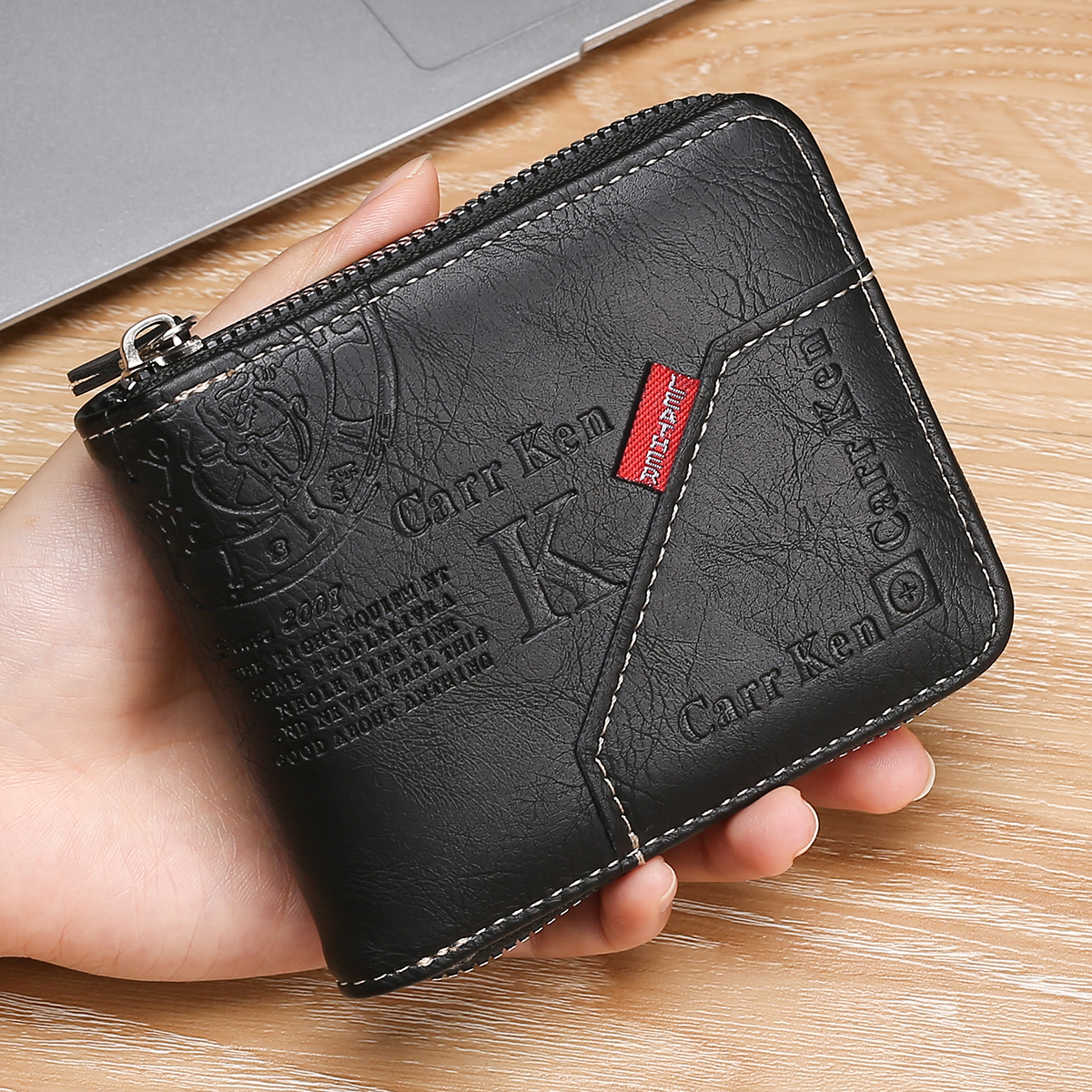 Carteira Curta Masculina Com Zíper Empresarial | Patchwork Elegante Jovem Multifuncional Bolsa De Bolso Para Moedas Pres